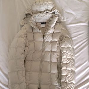 Patagonia womens down jacket with removable hood.